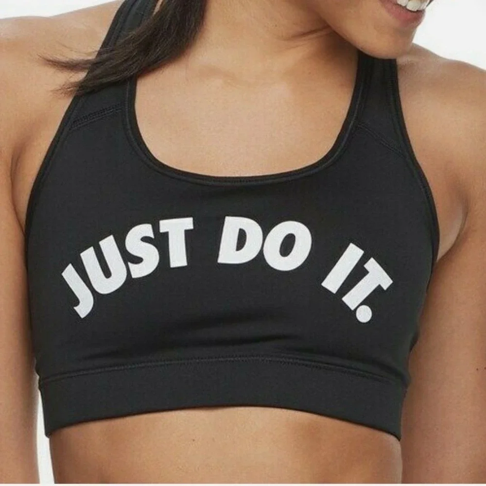 Nike Womens Just Do It Cross Back Sports Bra M Black Medium Support Gym Workout